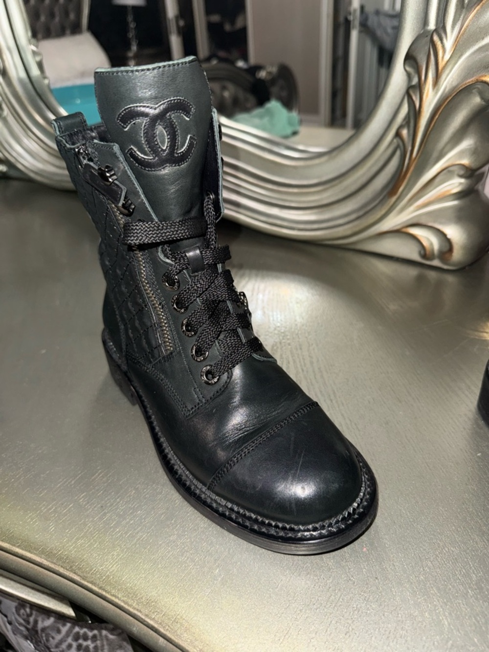 CHANEL Black Leather women’s  Boots with Tan Soles - Picture 6 of 6